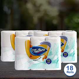 Feather's Premium toilet tissue roll with 100% natural tissue, extra soft tissue paper, 2 - Ply Roll - 1440 pulls (super saver 6 in 1 pack) premium tissue rolls