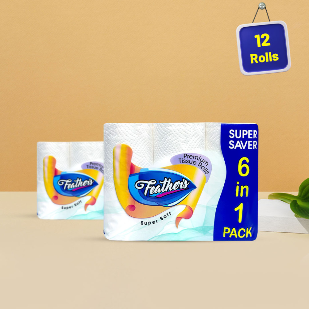 Feather's 2 Ply Natural Toilet Tissue Roll Ultra-soft (5+1 Super Saver Pack Tissue Roll in 2 Pack)