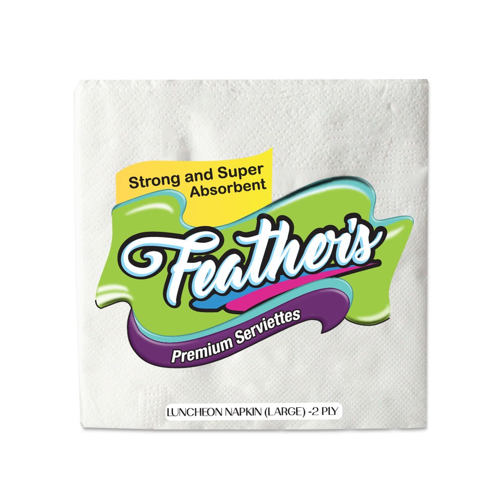 Feather's Premium Naturally White quality extra soft Luncheon Napkin(Large)- 400X400mm- 2 Ply- 50 pulls (pack of 4)