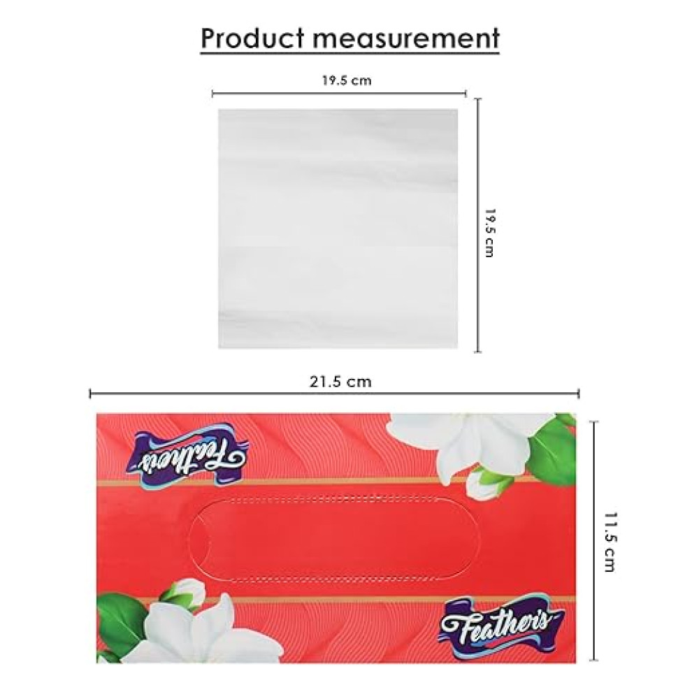 Feather's Facial Dry Tissue Super Soft & Super Absorbent Paper 2 Ply Pure Tree Pulp Biodegradable Tissue with 100 Pulls (Pack of 4, Random Color Box)