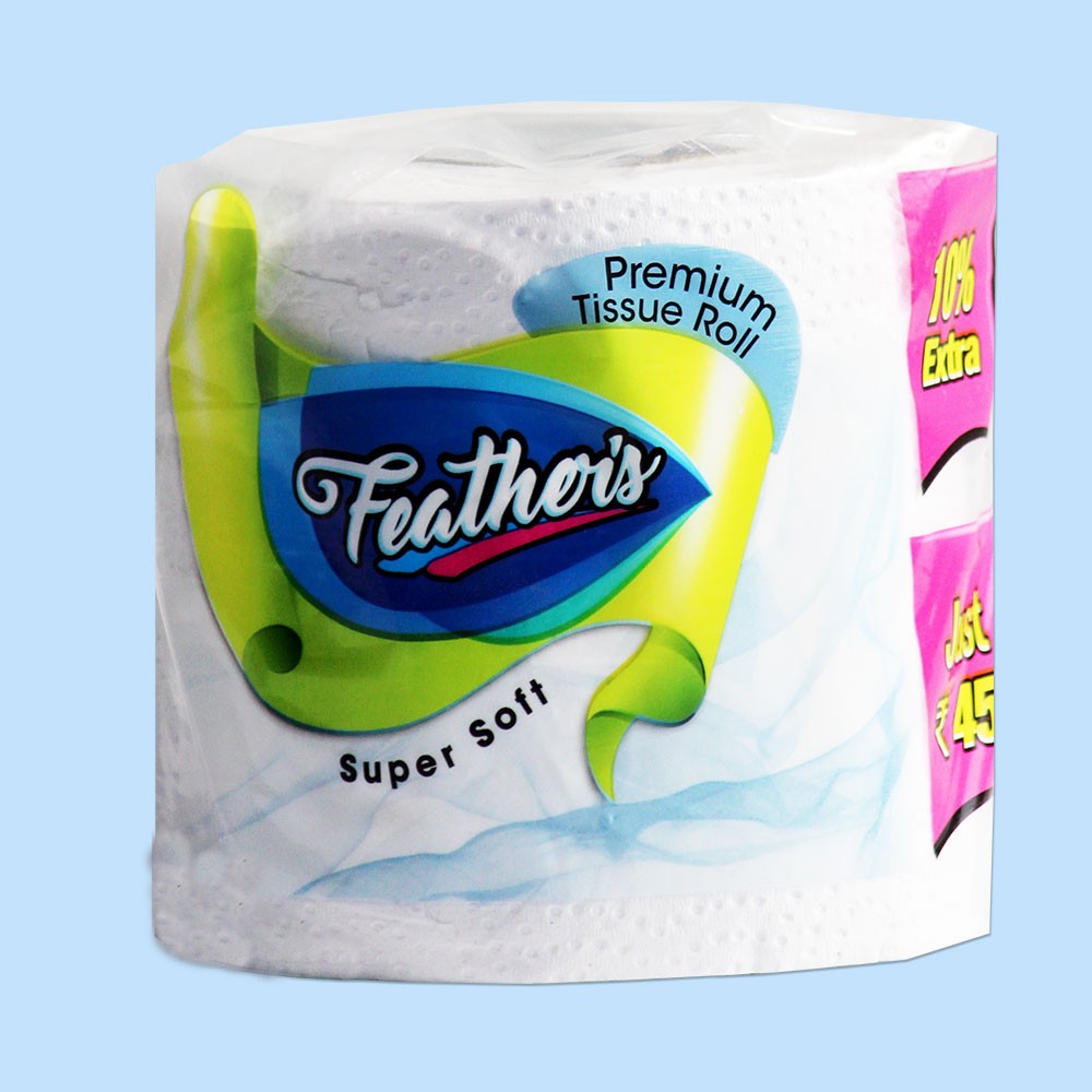 Feather's Premium toilet tissue roll with 100% natural tissue, extra soft tissue paper, 2 - Ply Roll - 275 Pulls (pack of 9)