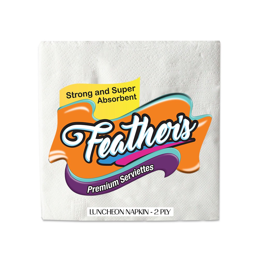 Feather's Premium Naturally White quality extra soft Luncheon Napkin  Super strong More absorbent-330X330mm- 2 Ply - 50 pulls (pack of 4)