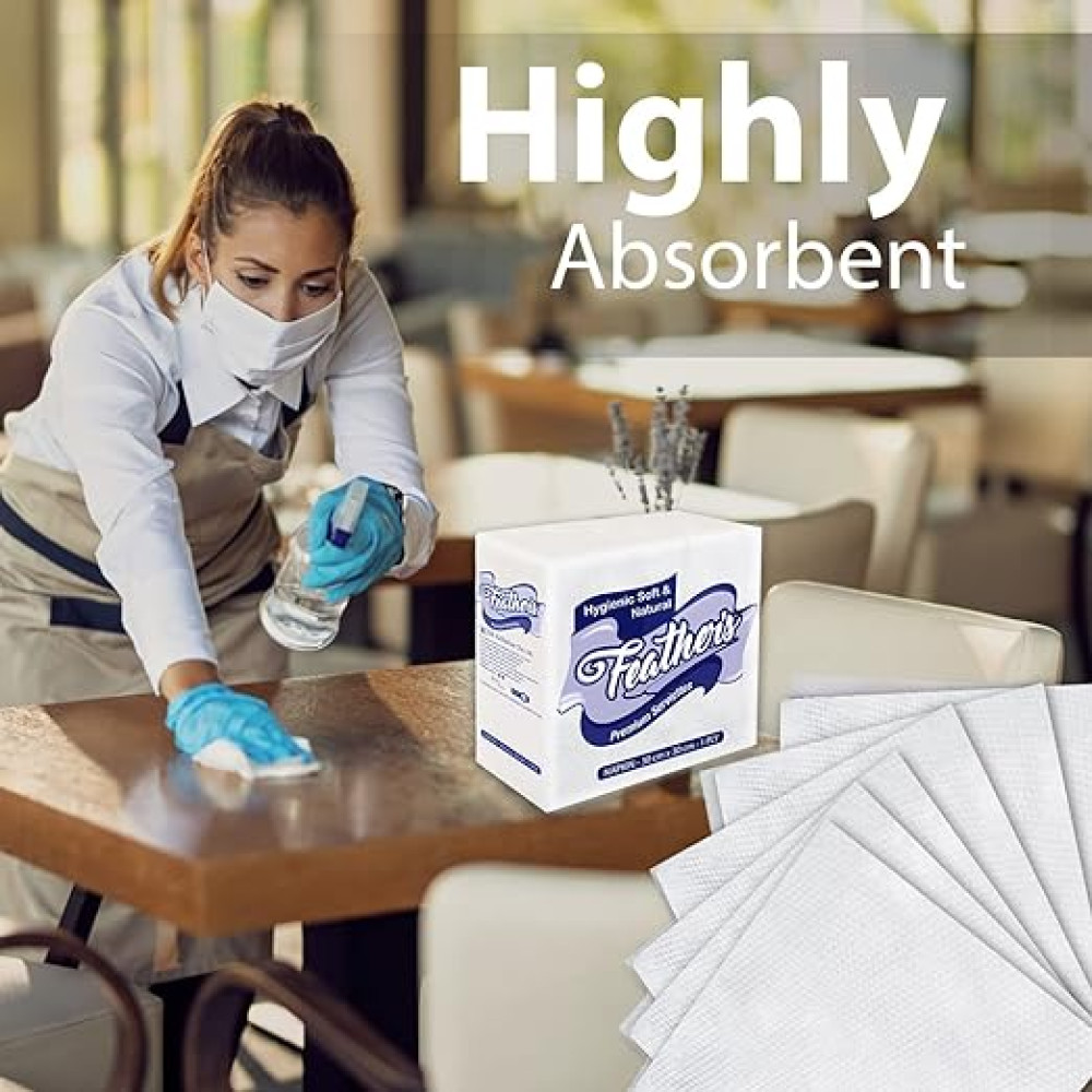 Feather's Naturally White Cocktail Napkin Super Strong & More Absorbent 1Ply Extra Soft Tissue with 100 pulls (Large,Pack of 5, 300X300mm)