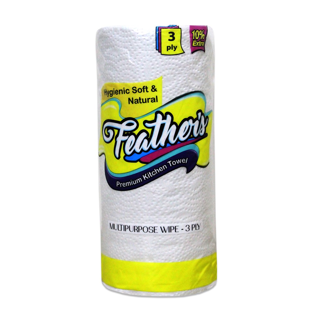 Feather's extra soft Multipurpose Wipes Premium Kitchen Towel, 3 - PLY  Super strong More absorbent - 66 pulls (Roll of 2)