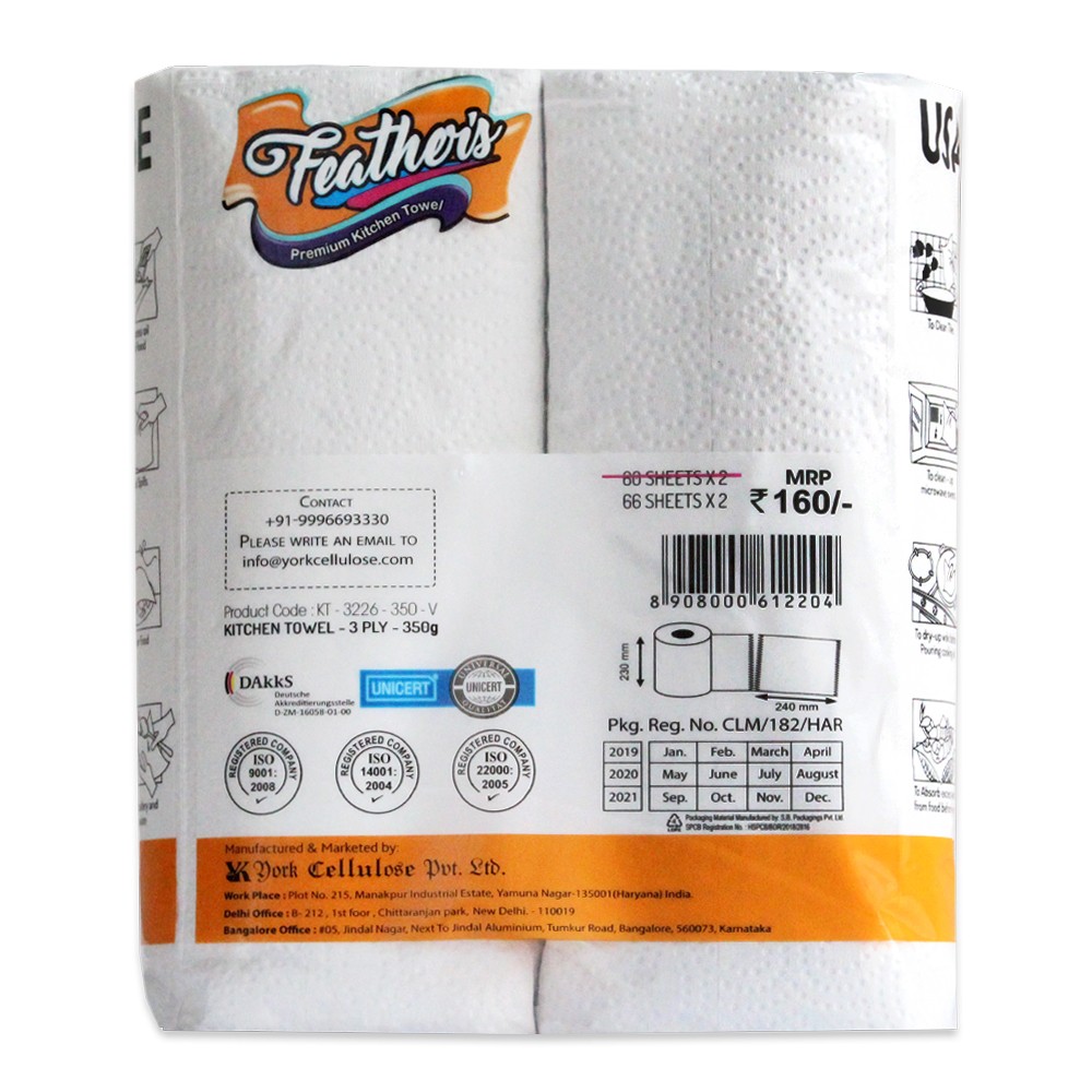 Feather's extra soft Multipurpose Wipes - Premium - Kitchen Towel, 3 - PLY  Super strong More absorbent- 132 pulls (pack of 2)