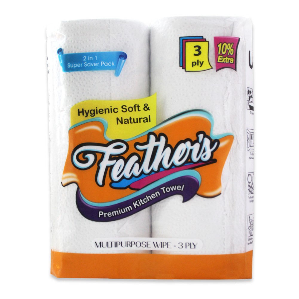 Feather's extra soft Multipurpose Wipes - Premium - Kitchen Towel, 3 - PLY  Super strong More absorbent- 132 pulls (pack of 2)