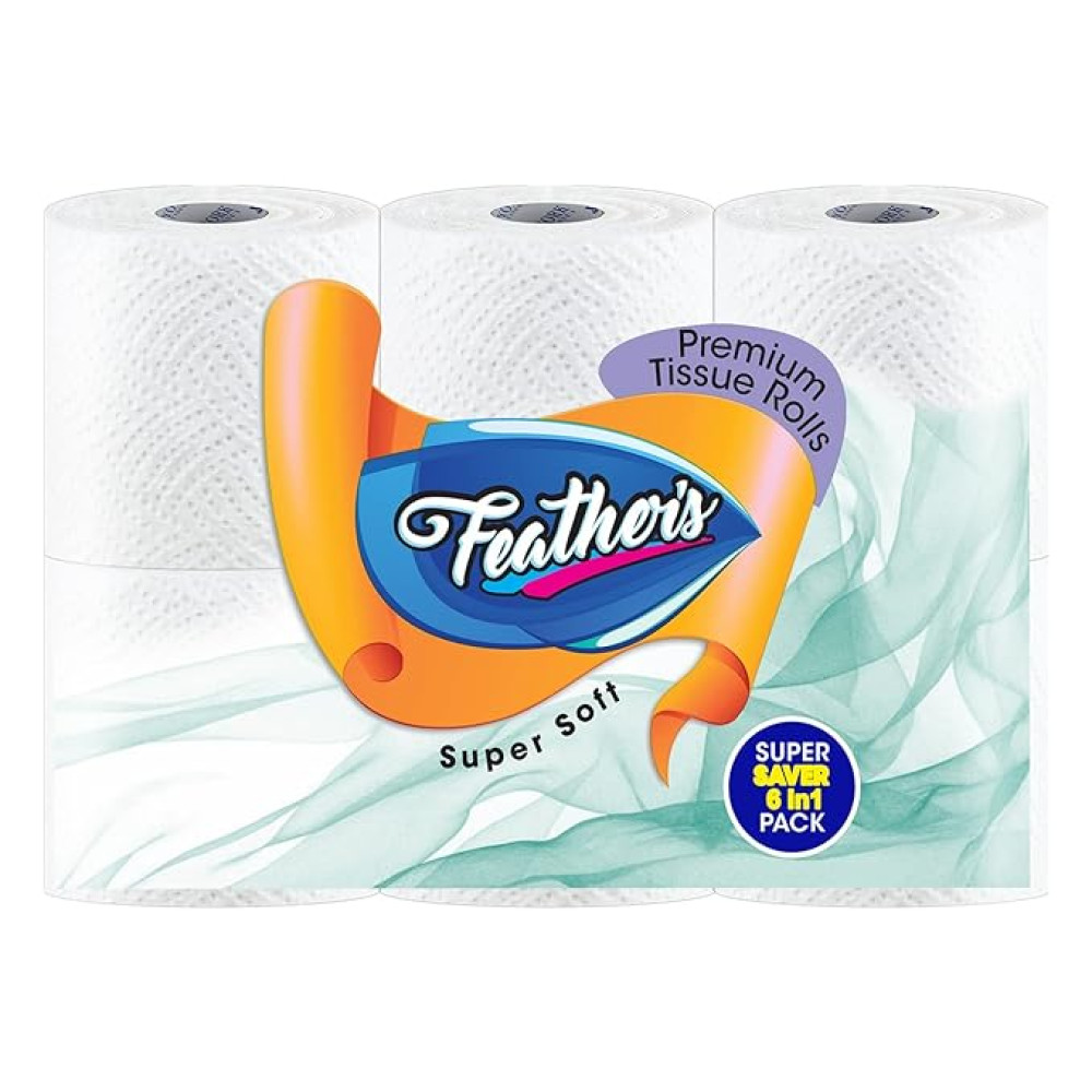 Feather's 2 Ply Natural Toilet Tissue Roll Ultra-soft (5+1 Super Saver Pack Tissue Roll in 2 Pack)