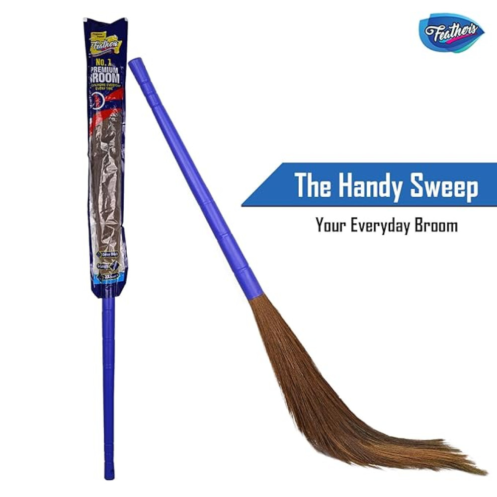 Feather’s No Dust Broom Stick with Long Handle Natural Grass Floor Cleaning Phool Jhadu for Home Kitchen Pantry School Office (Pack of 1)