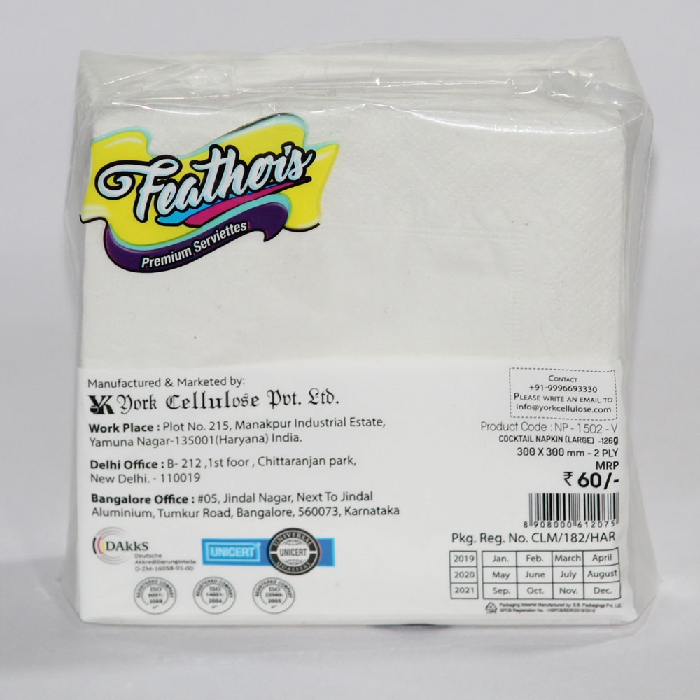 Feather's Premium Naturally White, quality extra soft Cocktail Napkin(Large) Super strong More absorbent-300X300mm-- 2 Ply - 80 pulls (pack of 7)