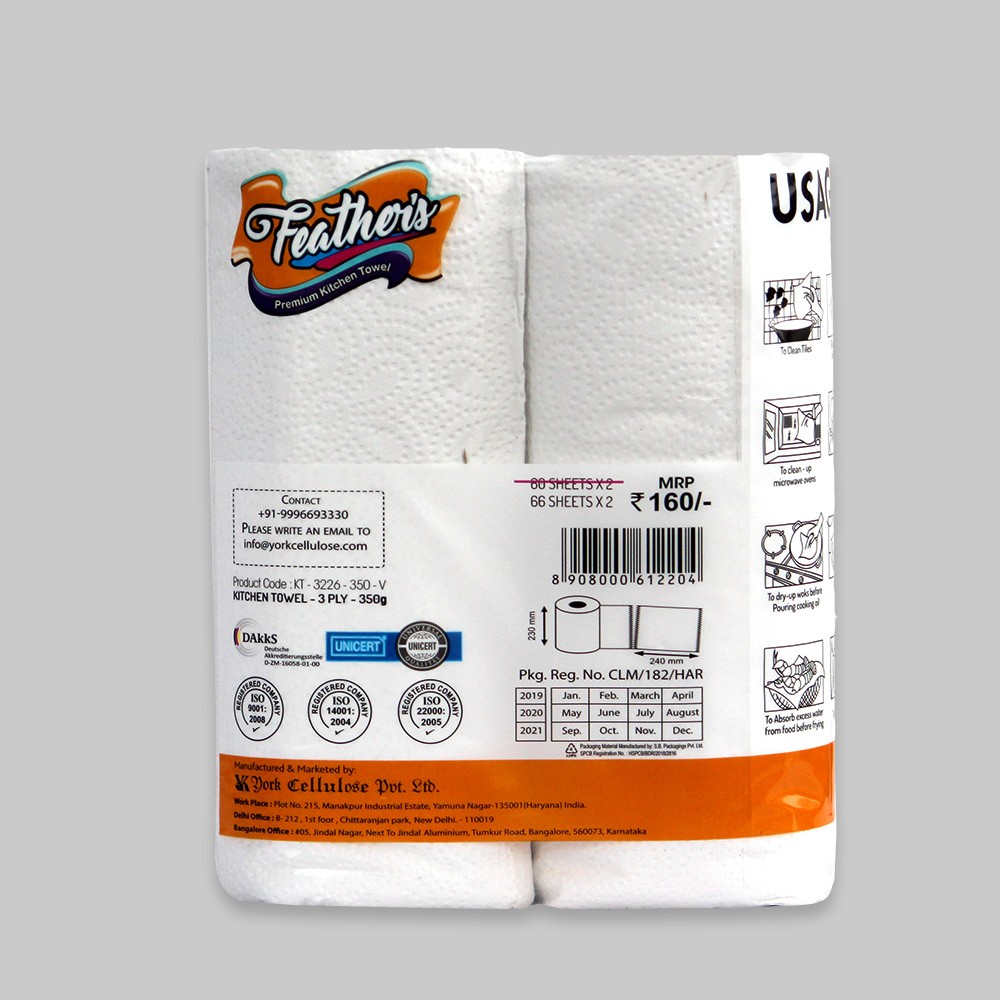 Feather's extra soft Multipurpose Wipes - Premium - Kitchen Towel, 3 - PLY  Super strong More absorbent- 132 pulls (pack of 4)
